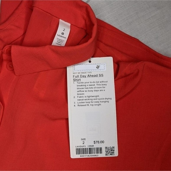 Lululemon Full Day Ahead Short Sleeve Shirt Red 2 - Picture 5 of 9